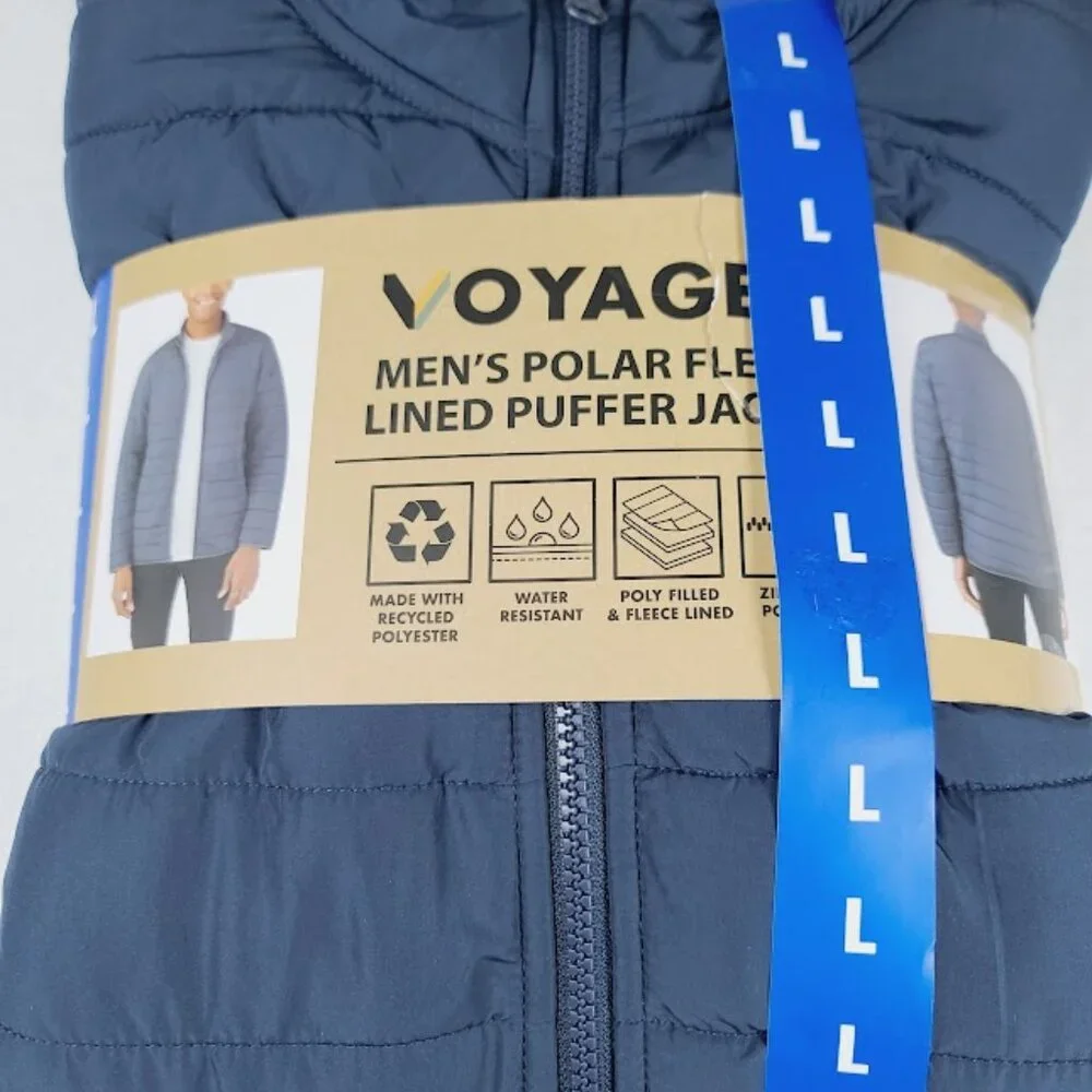 Voyager Men's Navy Polar Fleece Lined Padded Winter Puffer Jacket Size L